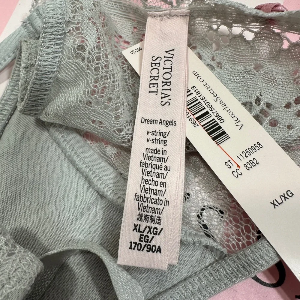 NWT Victoria's Secret Dream Angels V String Thong Gray Lace Rhinestone Detail XL